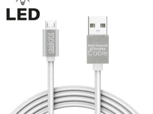 Delight USB kábel A-B(micro) össz. kábel 1m USB 2.0 Fehér LED Androidhoz
