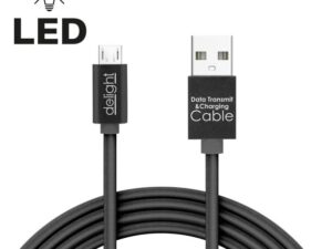 Delight USB kábel A-B(micro) össz. kábel 1m USB 2.0 Fekete LED Androidhoz