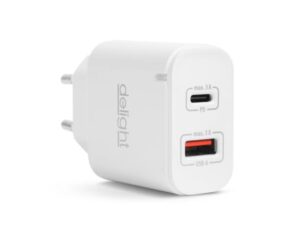 Delight 55047WH Hálózati Adapter Type-C PD20W 2x gyorstöltéssel - fehér