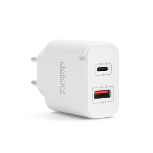 Delight 55047WH Hálózati Adapter Type-C PD20W 2x gyorstöltéssel - fehér