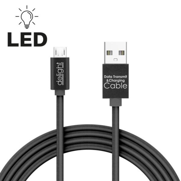 Delight USB kábel A-B(micro) össz. kábel 1m USB 2.0 Fekete LED Androidhoz