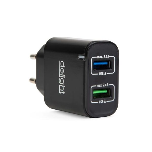 Delight 55045-2BK 2xUSB Hálózati adapter 2.1A Fekete