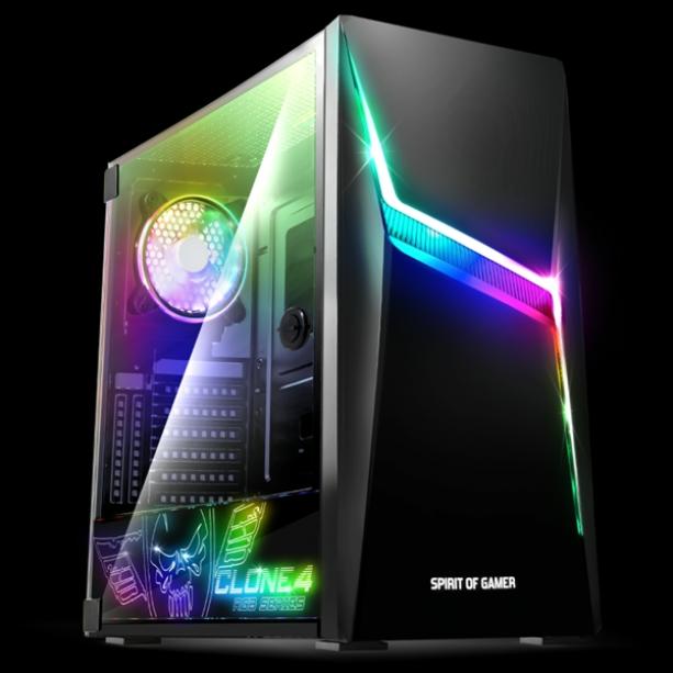 Spirit of Gamer CLONE 4 Black RGB fekete ablakos táp nélküli ATX ház