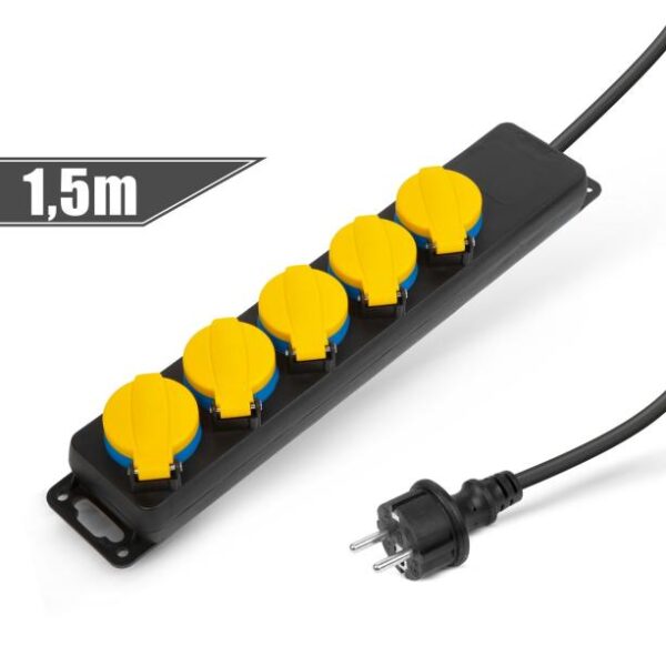 Delight 5 foglalatos 220V 1,5m fekete kültéri elosztó