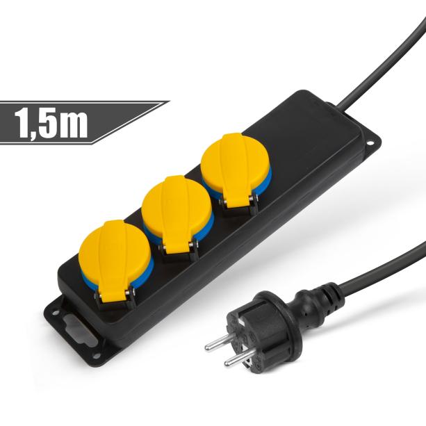 Delight 3 foglalatos 220V 1,5m fekete kültéri elosztó
