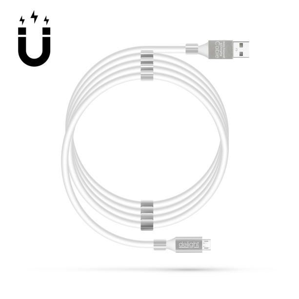 Delight USB mágneses adatkábel A-B(micro) 1,2m 2A fehér
