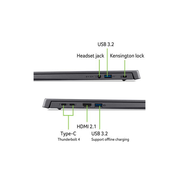 ACER Aspire A16-71M-77CC, 16" WUXGA, Intel Core Ultra 7 155H, 16GB, 1TB SSD, UMA, DOS, acélszürke - Image 9