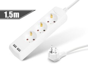 Delight 3 foglalatos 220V 1,5m fehér +2x USB elosztó