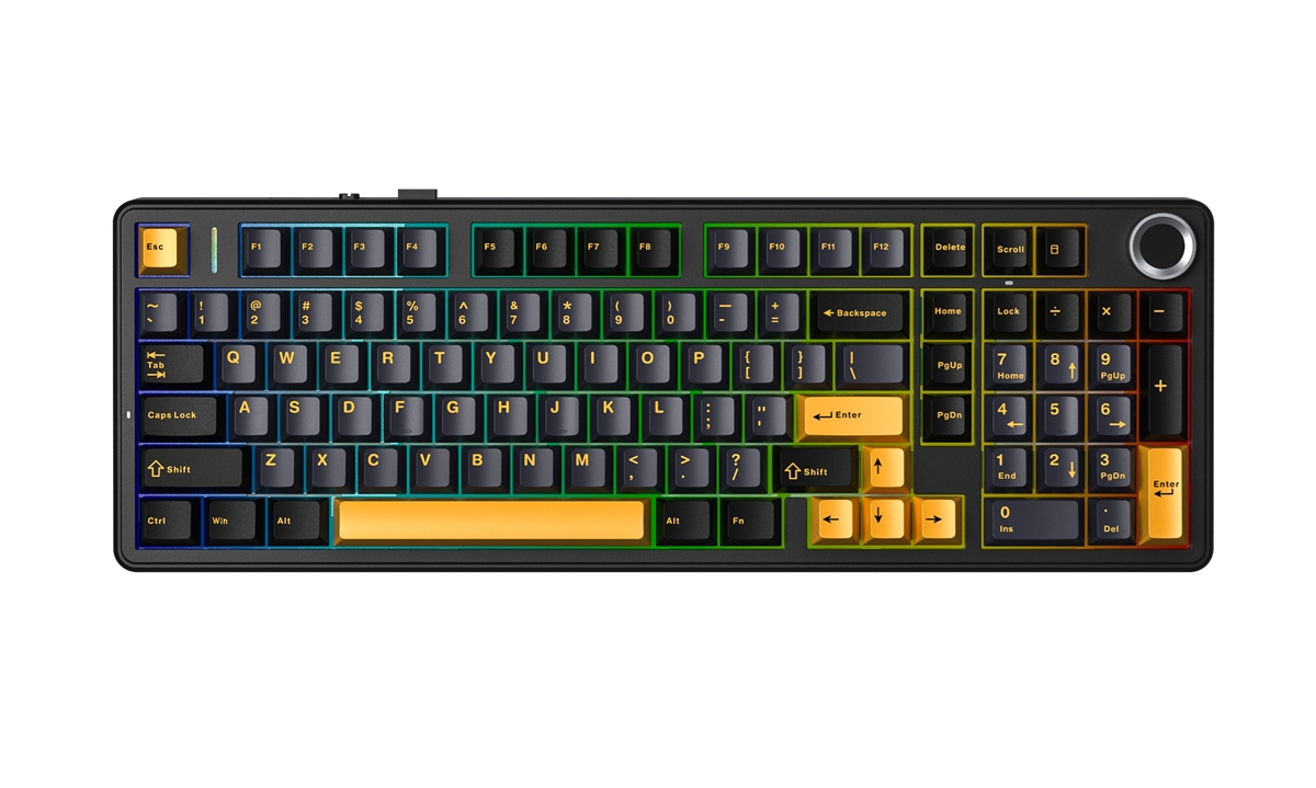 AULA F99 PRO Vezeték Nélküli Mechanikus Gamer Billentyűzet - Fekete-Sárga