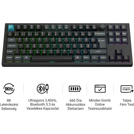 Keychron Q3 Ultra 8K Bluetooth / vezeték nélküli magyar Silk POM Banana mechanikus billentyűzet fekete (Bontott!) – 2. kép