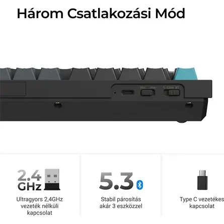 Keychron Q3 Ultra 8K Bluetooth / vezeték nélküli magyar Silk POM Banana mechanikus billentyűzet fekete (Bontott!) – 7. kép